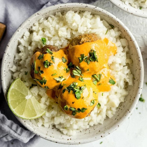 Curry Chicken Meatballs with Cauliflower Rice