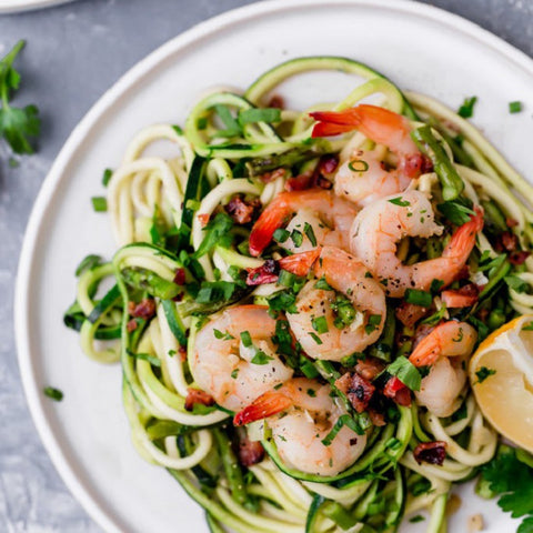 Zucchini Pasta Carbonara with Shrimp