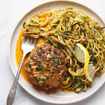 Cheesy Garlic Burgers with Lemon Zucchini Noodles