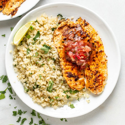 Blackened Tilapia & Cilantro Lime Cauliflower Rice