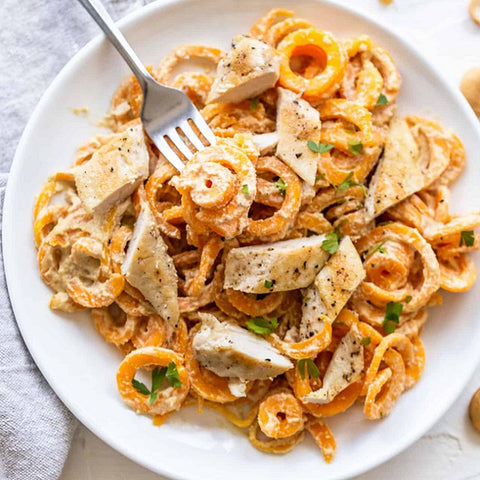 Creamy Cashew Chicken Alfredo with Butternut Squash Noodles