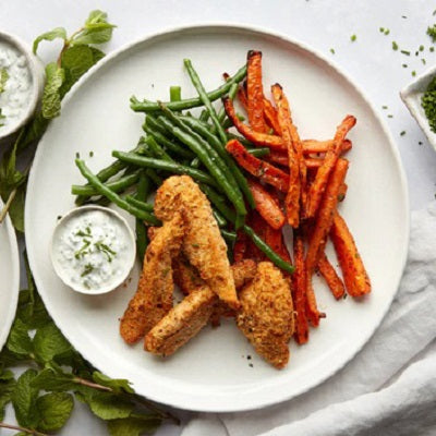 Almond Crusted Chicken Strips, Green Beans & Carrots