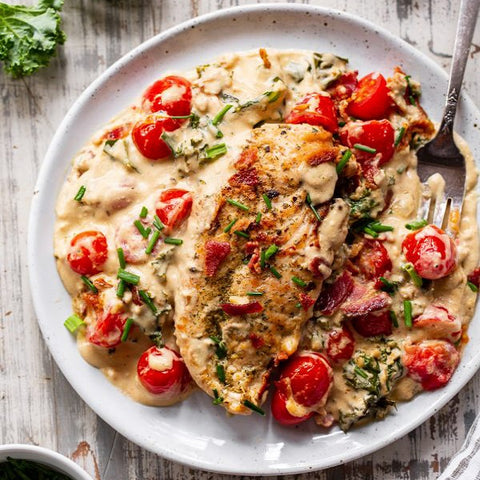 Crispy Bacon and Cherry Tomato Creamy Chicken