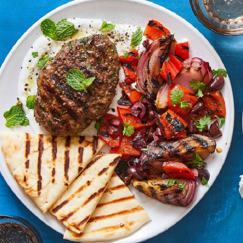 Grilled Mediterranean Beef Patties And Veggies