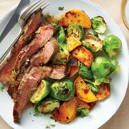 Beef Steak with Brussel Sprouts and Yam