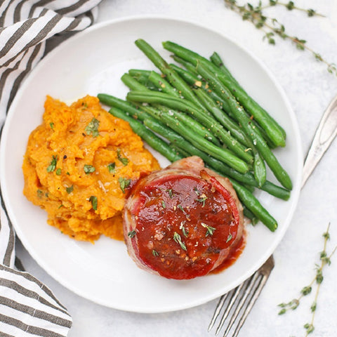 Turkey Meatloaf Minis with Turkey Bacon and Barbecue Sauce