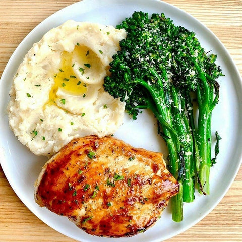 Mustard-Maple Baked Chicken with Broccoli and Cauliflower Mash