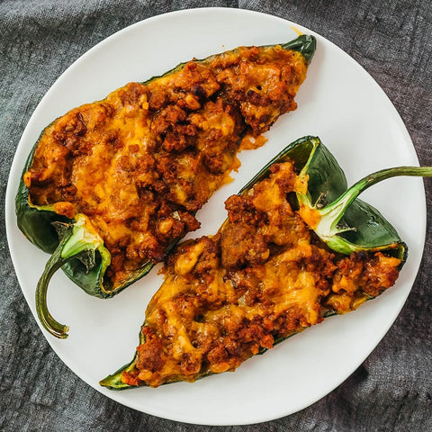 Ground Beef Stuffed Poblano Peppers